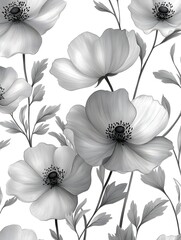A background of hand-drawn flowers in simple black ink on a white base.