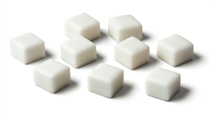 A collection of white sugar cubes arranged in a neat pattern.