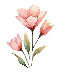 Delicate pink blossoms illustrated with soft watercolors on a clean white background showcasing nature's beauty