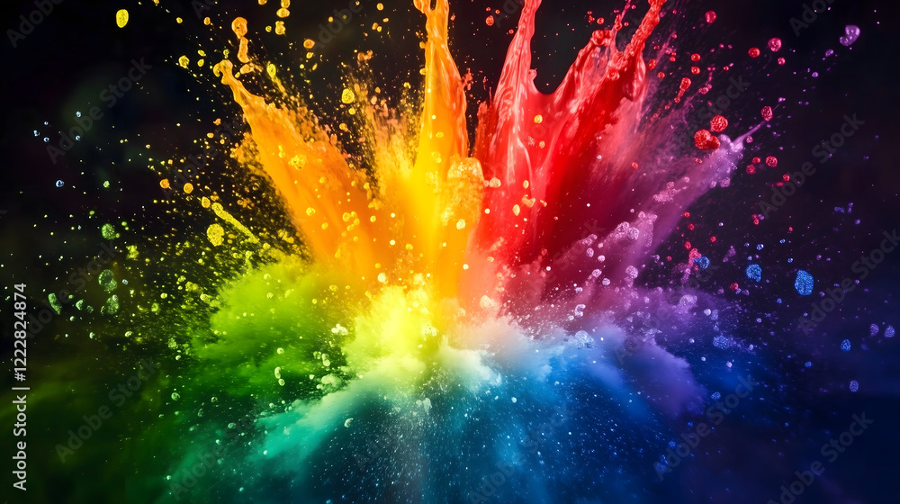 Poster explosive rainbow paint splash creates dynamic background display