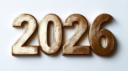 Gold 2026 Number, New Year Or Anniversary Concept Isolated On A Minimal White Background