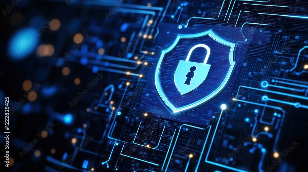 Poster digital security shield protecting cyber data systems