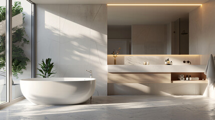 Modern Minimalist Bathroom with Floating Vanity and Frameless Mirror