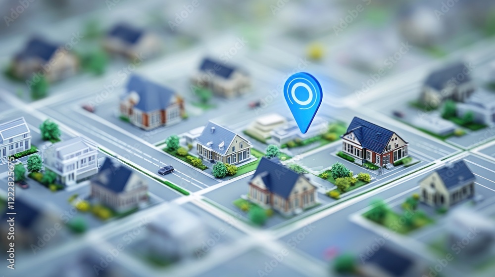Poster a digital map view showing houses with a location pin.