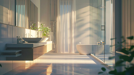 Modern Minimalist Bathroom with Floating Vanity and Frameless Mirror