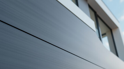 Obraz premium Sleek Modern Architecture: Geometric Lines and Grey Metal Facade of a Contemporary Building