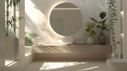 Modern Minimalist Bathroom with Floating Vanity and Frameless Mirror