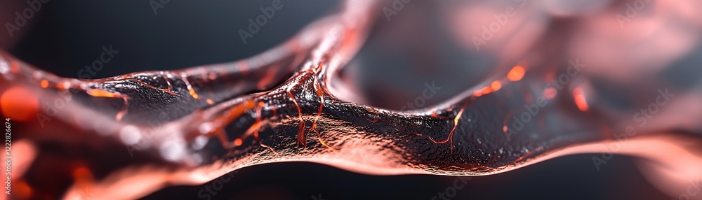 Poster intricate patterns of flowing veins in fiery orange and red hues illuminate a dark gradient backdrop