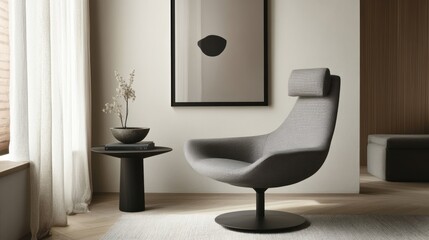 Modern Gray Swivel Chair In Minimalist Living Room