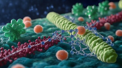 Depiction of microbial genetics featuring plasmids and DNA replication in bacterial cells