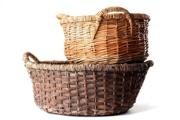 Obraz premium Vintage Wicker Baskets: Rustic Charm and Timeless Elegance. Perfect for Home Decor and Storage Solutions. Displaying Exquisite Handcrafted Beauty