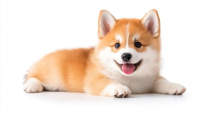 Adorable puppy smiling on white background. Generative AI