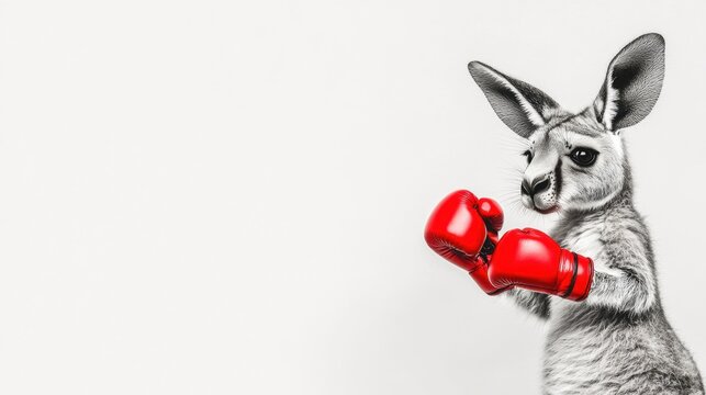 Kangaroo in red boxing gloves white background