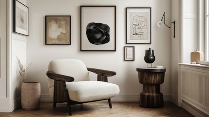 Modern Minimalist Living Room Corner With Armchair And Art