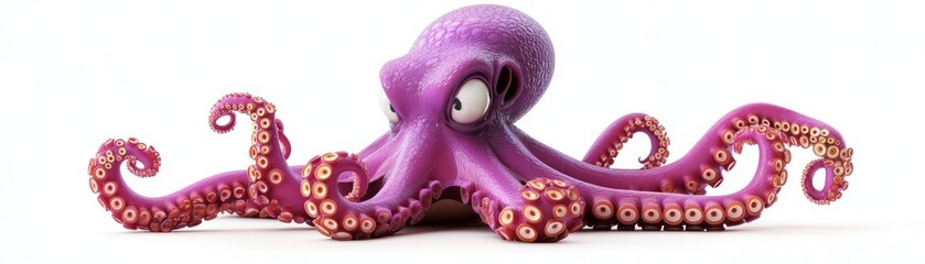 a quirky octopus creature, marine element, cartoonish style, bright purple, isolated on white background