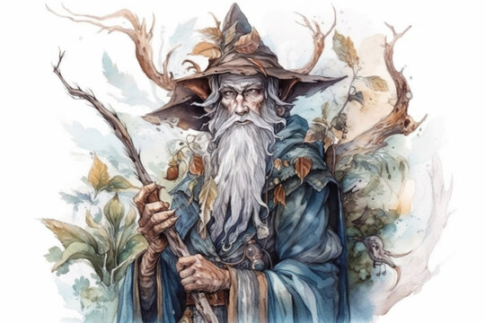 Spirit of the forest. Wood goblin. Skogen. Scandinavian mythology, illustration., watercolor style, Generative AI