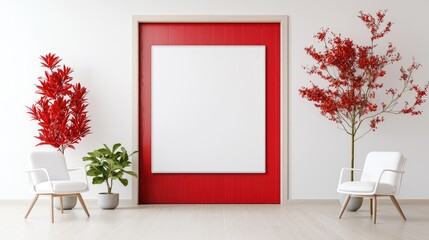 Red accent wall mockup in minimalist interior
