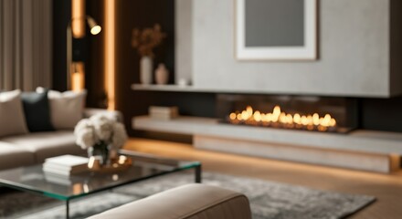 Modern living room with a cozy fireplace and elegant decor