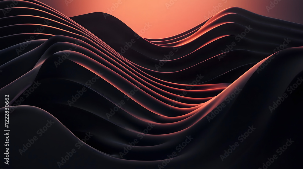 Poster minimalistic abstract design featuring flowing curves in warm tones