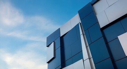 Obraz premium Modern architectural design featuring sleek blue and white panels