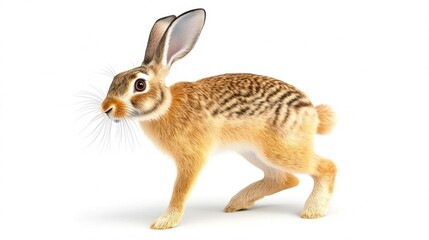 Fototapeta premium Alert Brown Rabbit on White