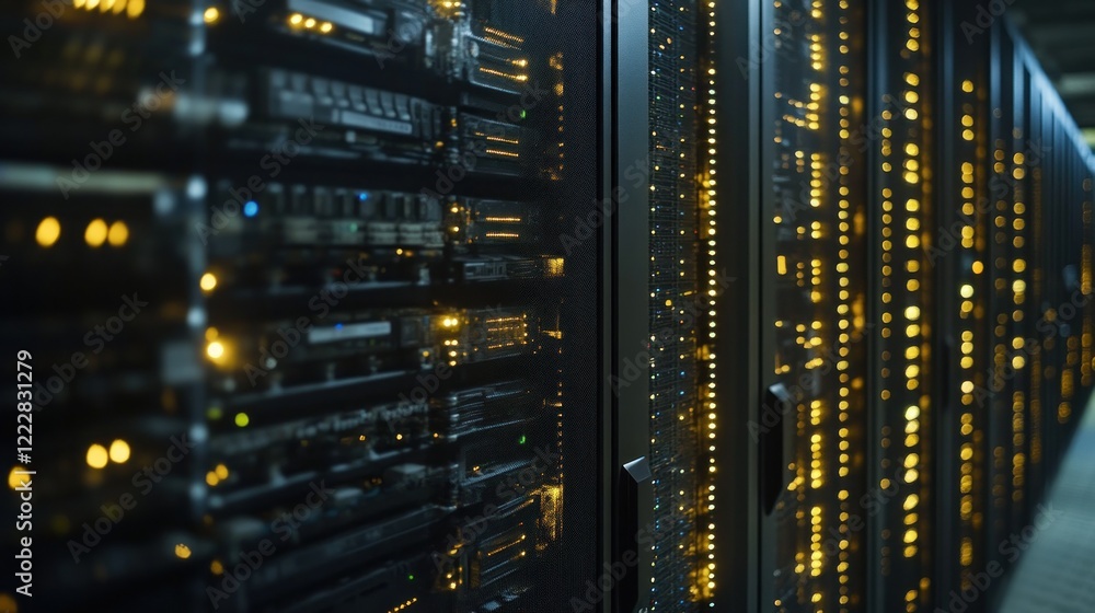 Poster illuminated server racks in a modern data center