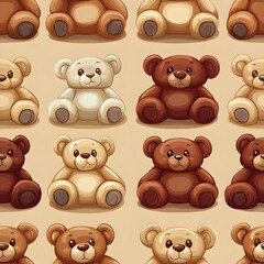 Fototapeta premium A cute pattern of cartoon teddy bears in various colors on a light background.