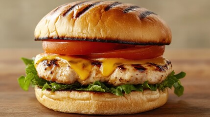 Grilled Chicken Burger with Cheese and Tomato
