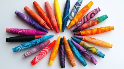 Naklejka premium A collection of colorful crayons arranged in a circular pattern.