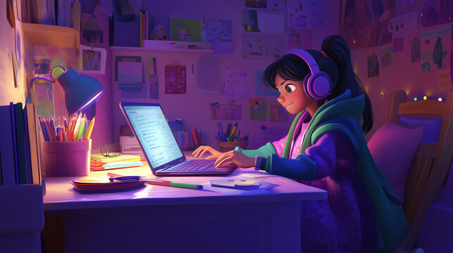 A student at home participating in a digital classroom