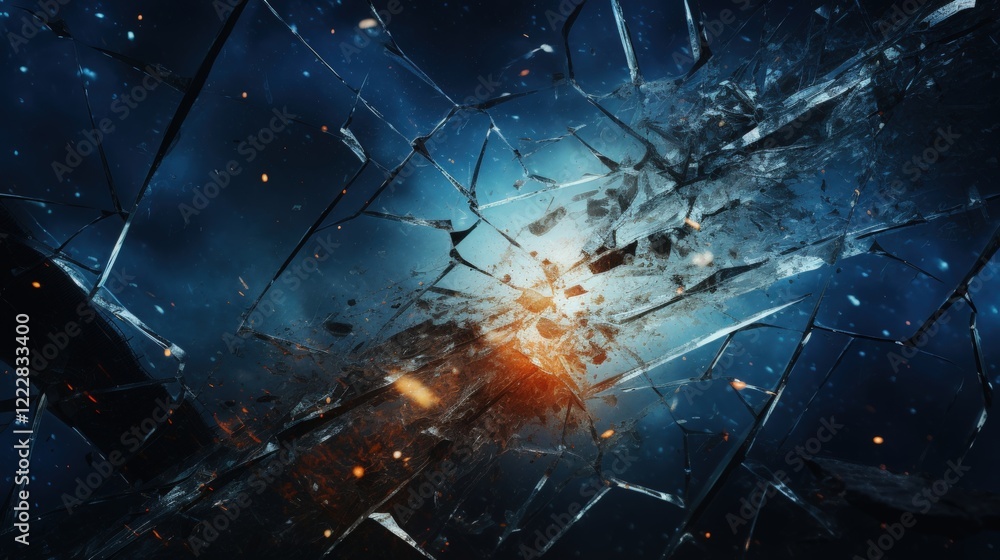 Poster abstract broken glass background with dust particles and dramatic lighting effects for modern design