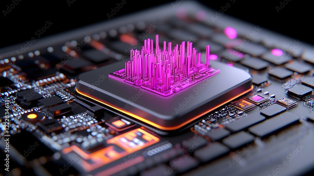 Aufkleber futuristic microchip with vibrant pink data visualization effect