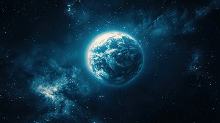 Fototapeta premium Earth Glows Brightly Within a Starry Expanse of Space