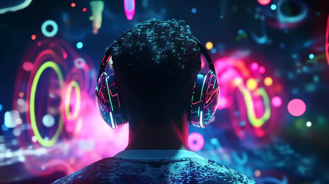 pro gamer man in headphones live streaming while playing online computer game, neon lights, esports,  gaming, monitor, play, young, player, internet, enjoyment, cyber,
