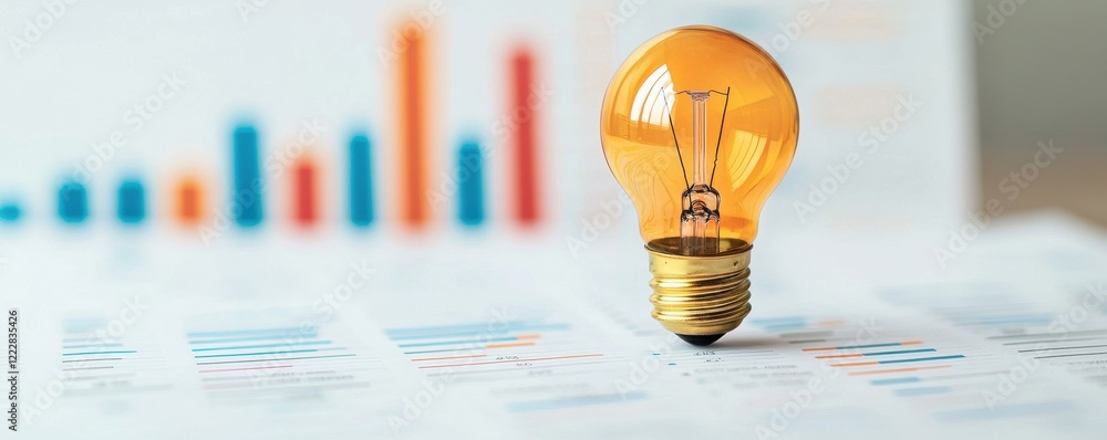 Poster a light bulb rests on financial charts, symbolizing innovation and insights in data analysis and bus