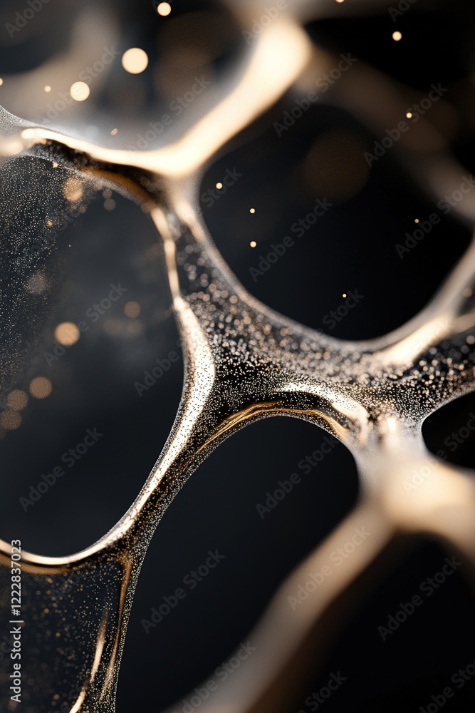 Aufkleber abstract golden veins branch out in flowing patterns on a black-to-gold gradient. soft light particl