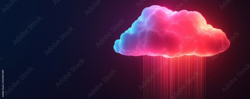 Poster a vibrant cloud emits colorful rain, creating a captivating visual effect against a dark background.