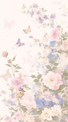 Butterfly flowers pastel floral.