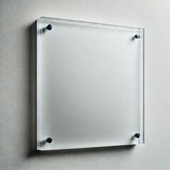 Close-up view of a blank, rectangular sign affixed to a white wall.
