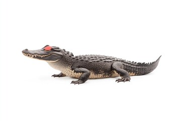 Naklejka premium Realistic crocodile model with red eyes displayed on a white background, ideal for educational and decorative purposes