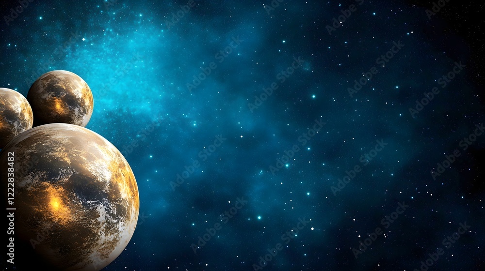 Poster celestial landscape with planets and deep space background