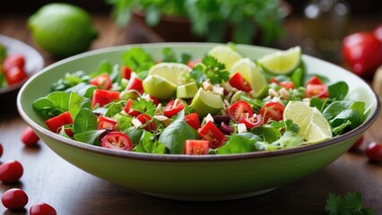 A vibrant bowl of freshly chopped salad featuring an abundance of finely chopped green herbs,