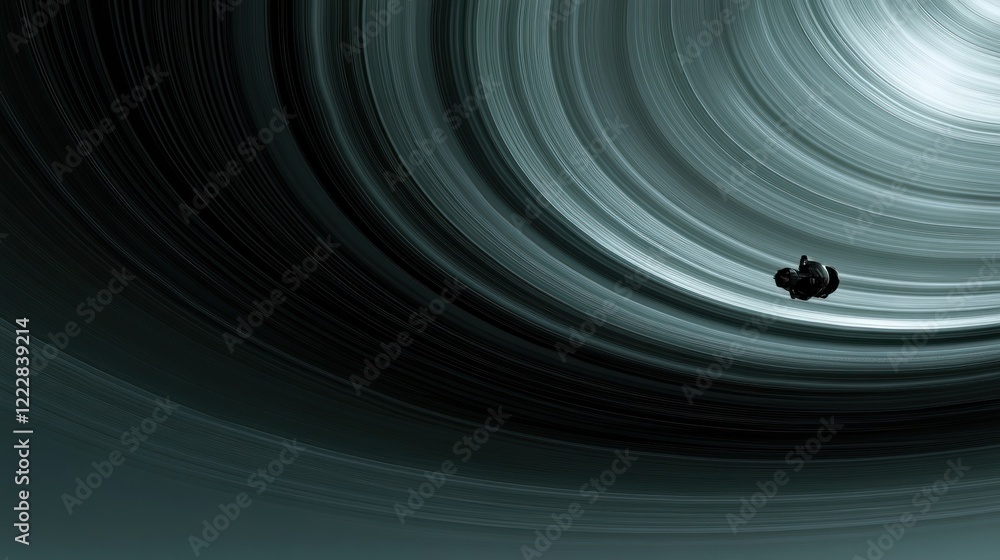 Poster lone spaceship navigating swirling cosmic nebula