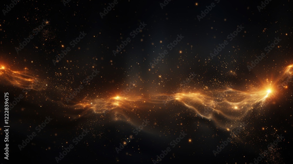 Poster abstract background of light rays with dust particles in cosmic space for creative designs and artis