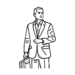 Man with Briefcase Sketch - Elegant Line Art for Businessman - Man Holding Briefcase Vector - Man Holding Briefcase Doodle - Businessman Illustration - Man Holding Briefcase Line Art