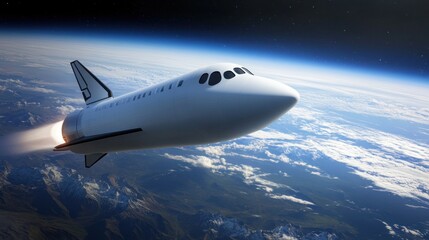 Fototapeta premium Spacecraft Ascending Above Earths Atmosphere