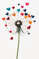Colorful Dandelion With Heart Shapes Symbolizing Love, Perfect for Valentine's Day, Anniversary, Wedding Invitations, Greeting Cards, Romantic Designs, or Love-Themed Projects