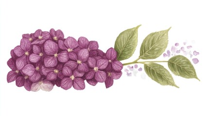 A vibrant illustration of lilac flowers with green leaves, showcasing nature's beauty and tranquility