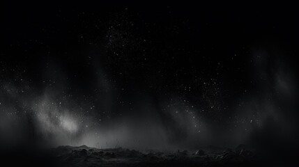 Abstract black background with dust particles and scattered light, creating a mysterious and atmospheric aesthetic for artistic projects