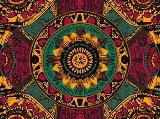 Fototapeta premium A vibrant and colorful African pattern featuring traditional geometric shapes, such as circles and triangles